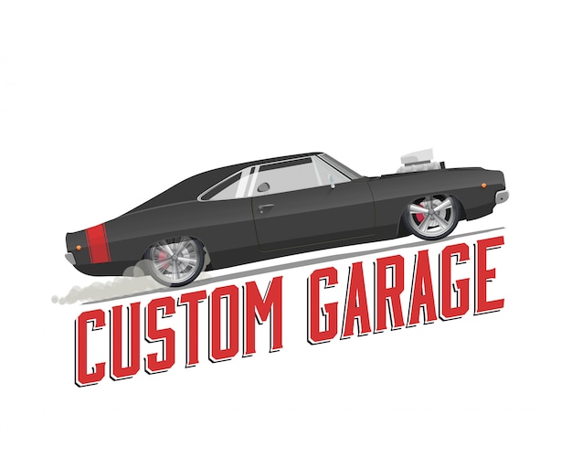 Vector classic american muscle car isolated  with custom garage caption on white