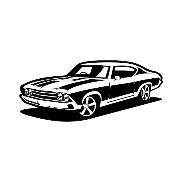 Classic american muslce car vector silhouette side view isolated on white background