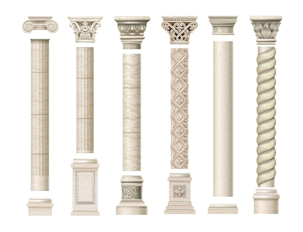 Вектор Классические старинные мраморные колонны в векторной графике и в разных стилях