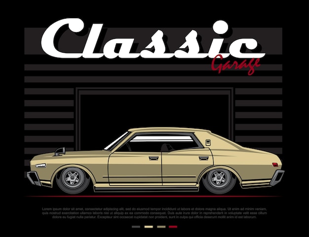 Classic auto illustratie vector met garage achtergrond voor tees ontwerp