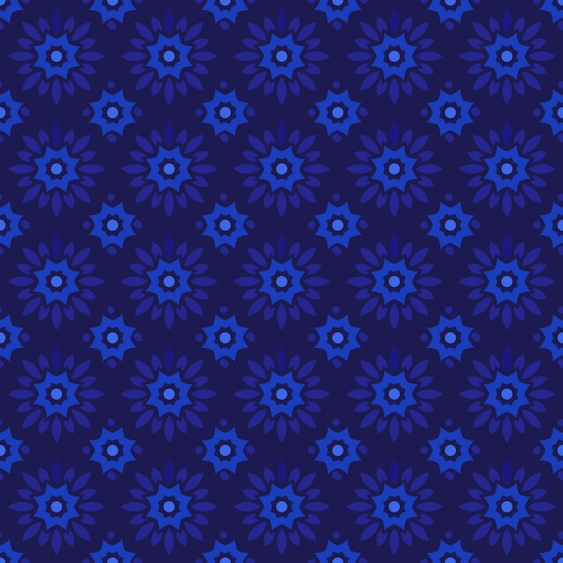 클래식 바틱 원활한 패턴 배경입니다. 고급 기하학적 만다라 벽지. 진한 파란색의 우아한 전통 꽃 모티브