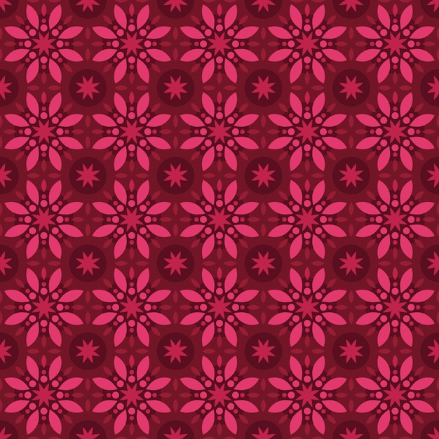 古典的なバティックのシームレスなパターン背景。豪華な幾何学的なマンダラの壁紙。赤い栗色のバーガンディ色のエレガントな伝統的な花のモチーフ