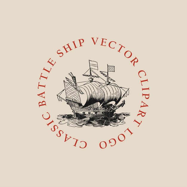 Vector classic battle ship clipart old retro vintage illustration poster template design vector boat