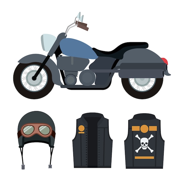 Vector classic blue motorcycle set