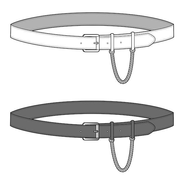 Classic buckle belt technical flat drawing vector illustration template