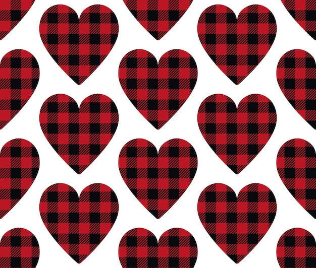 Classic Buffalo Plaid Lumberjack ornament hearts seamless pattern background Red and black