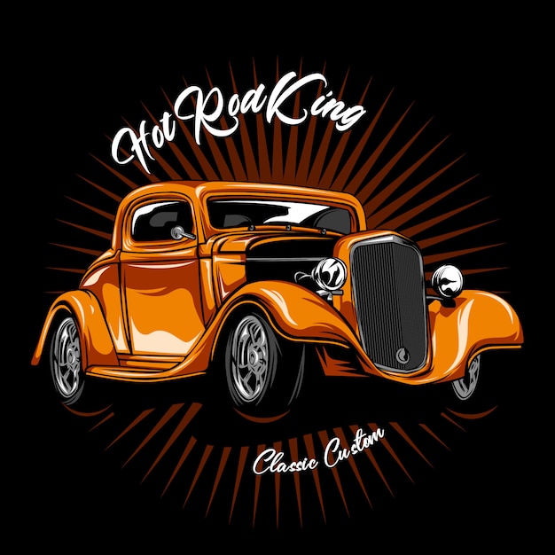 classic car illustration on colid color