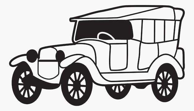 Vector classic car line art silhouette vehicles