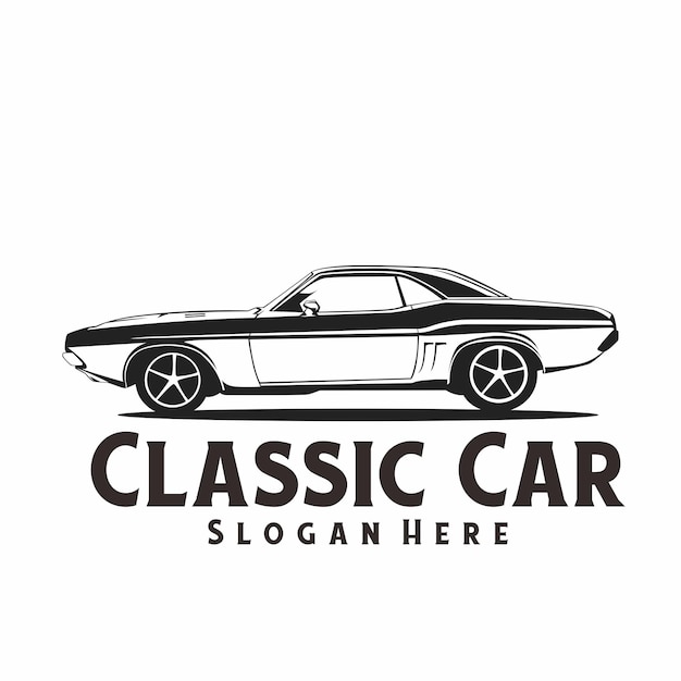 Classic Car logo illustration in black and white color