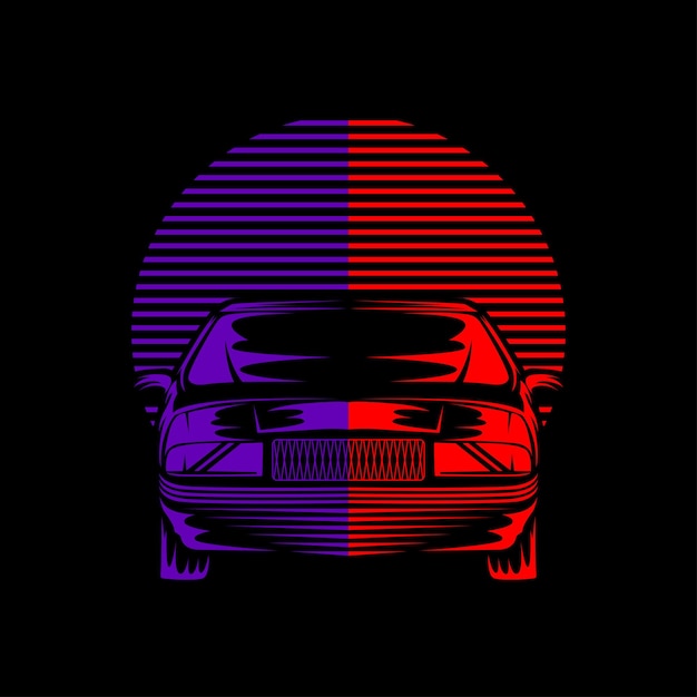 Вектор Классический автомобиль неоновый стиль иллюстрации дизайн футболки