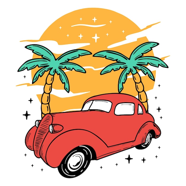 classic car palm tree