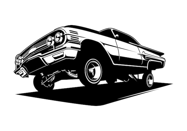 Classic car silhouette illustration in black and white