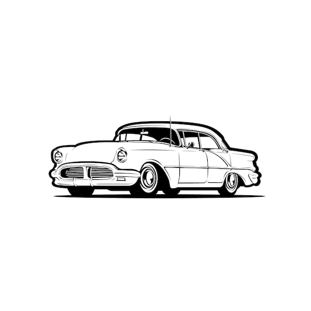 Vector classic car silhouette monochrome black and white vector art illustration isolated