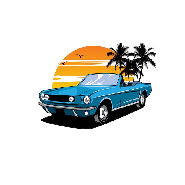 classic car on the sunset illustration