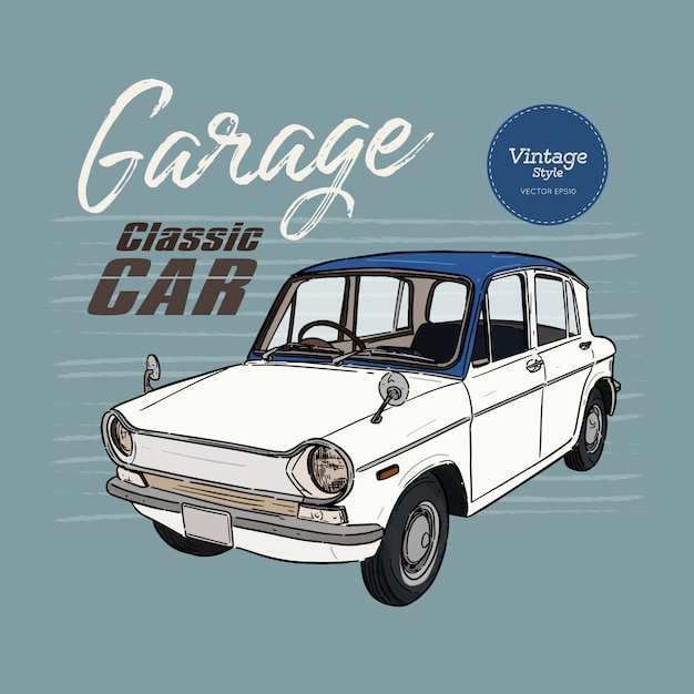 Classic car, vintage style. hand draw sketch vector.