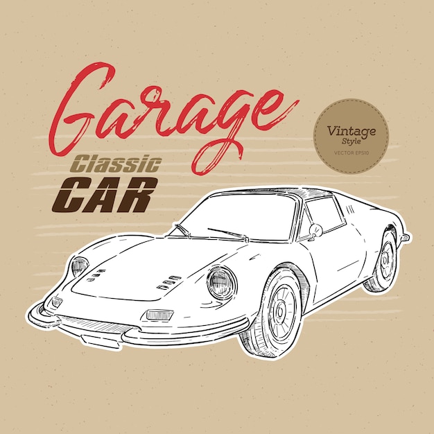 Classic car vintage style hand draw sketch