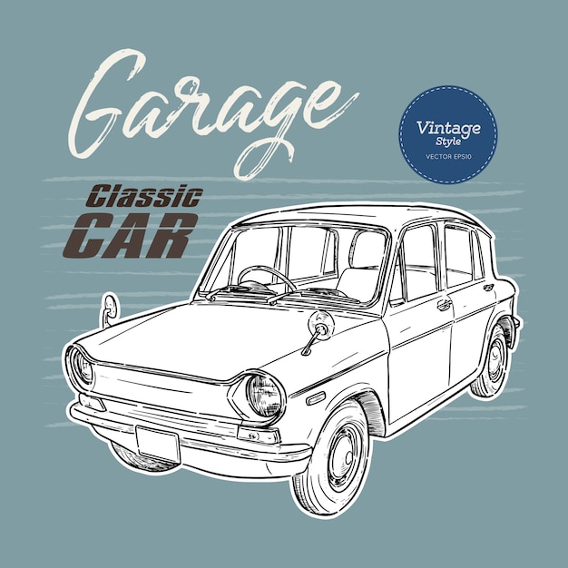 Vettore auto d'epoca, stile vintage. schizzo di disegno a mano.