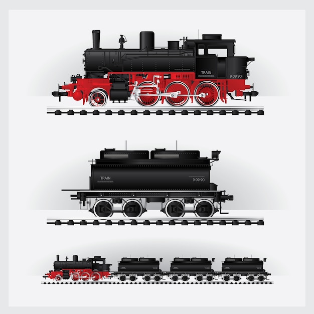 Вектор Классический грузовой поезд на железнодорожной дороге векторная иллюстрация