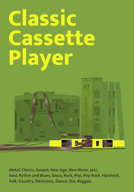 Vector classic cassette tape player poster vintage layout