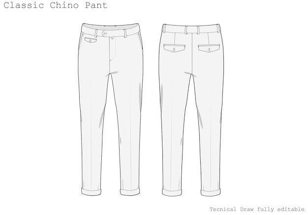 Premium Vector | Classic chino pant_ a technical drawing of a pant