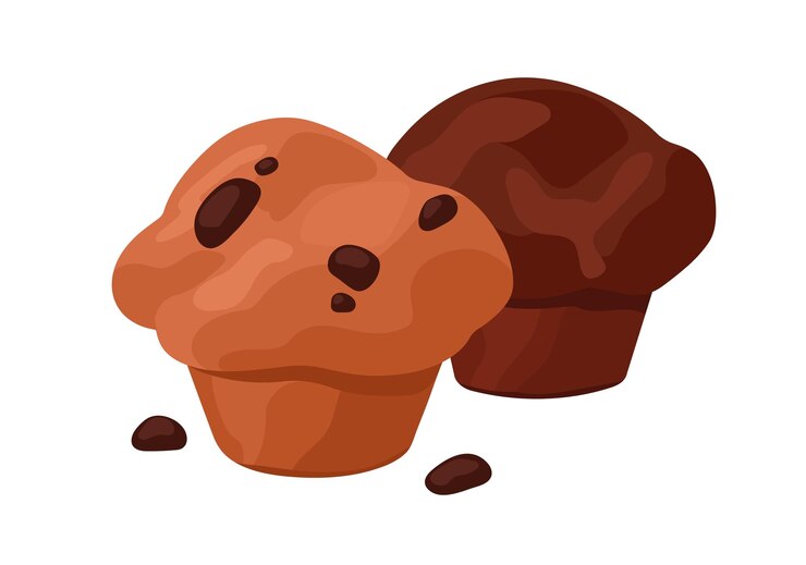 Vector classic and chocolate muffins fresh baked cupcakes delicious small fairy cakes tasty bakery bakehouse food homemade pastry biscuit snack flat isolated vector illustration on white background