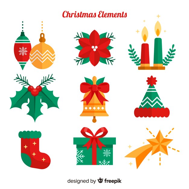 Vector classic christmas element collection with flat design
