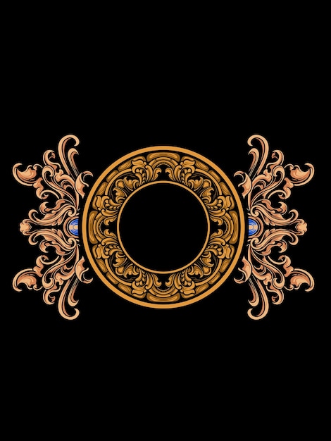 classic circle ornament frame vector engraving style, editable color