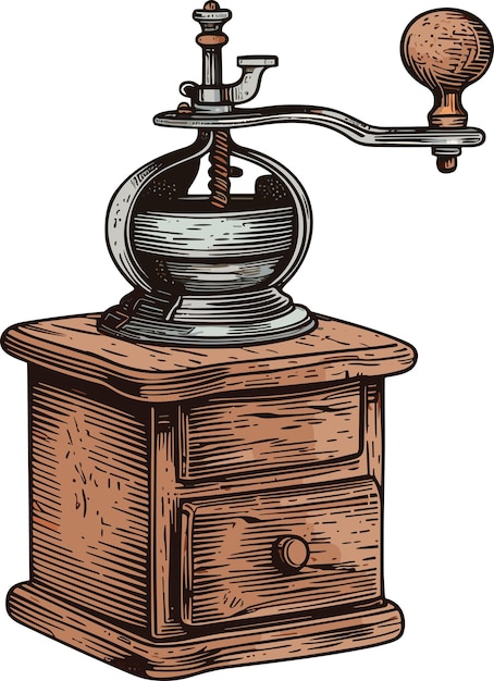 Classic coffee grinder in wooden case vector illustration isolated on white background