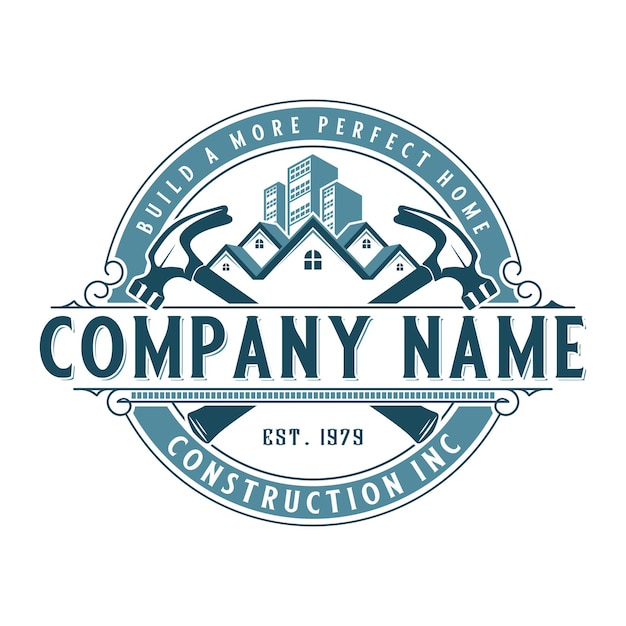 classic construction logo design. illustration of the roof of a house with a pine tree in the form o