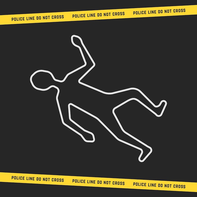 Classic crime scene with white outline body