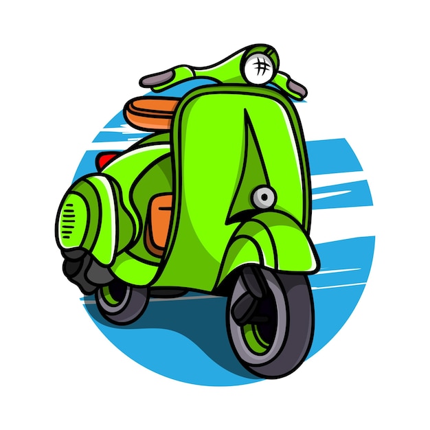 Disegno dell'illustrazione vettoriale della bici dello scooter carino classico motociclo dello scooter da viaggio