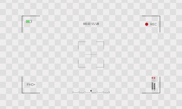 Classic digital video camera focusing screen. White wide-framed viewfinder camera recording. Vector