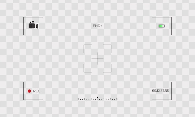 Classico schermo di messa a fuoco per videocamera digitale. registrazione della fotocamera con mirino a cornice larga bianca. vettore