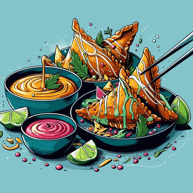 classic dish of samosas vector illustration