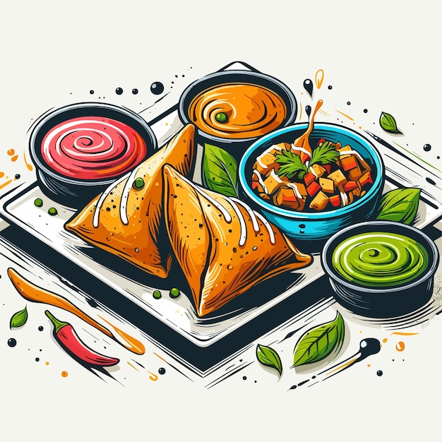classic dish of samosas vector illustration