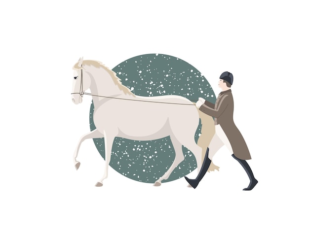 Vector classic dressage horse training in the hands vector illustration