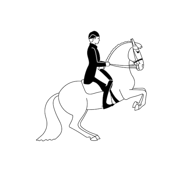 馬の黒と白のベクトルの古典的な馬場馬術のトリック