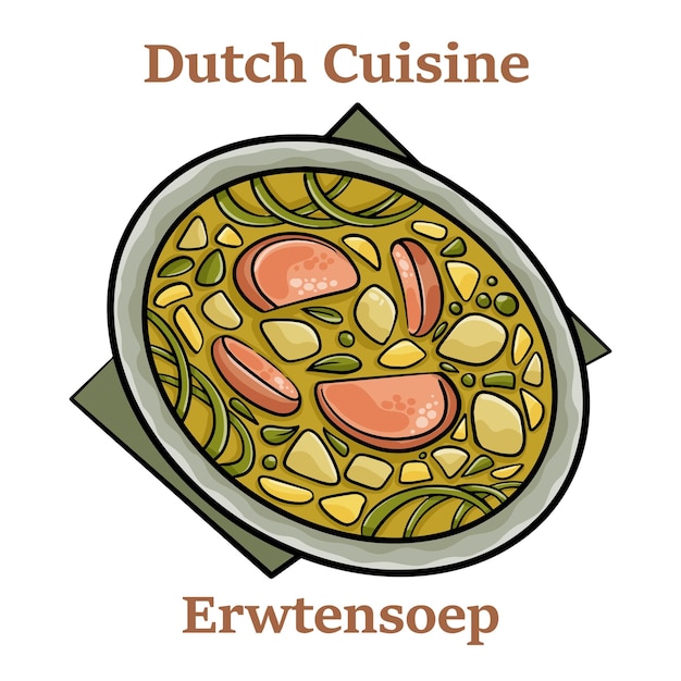 Classic dutch pea soup erwtensoep snert closeup in the plate on white backgrund