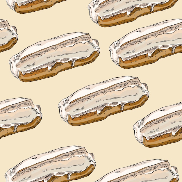 Modello senza cuciture di schizzo disegnato a mano classico di eclair