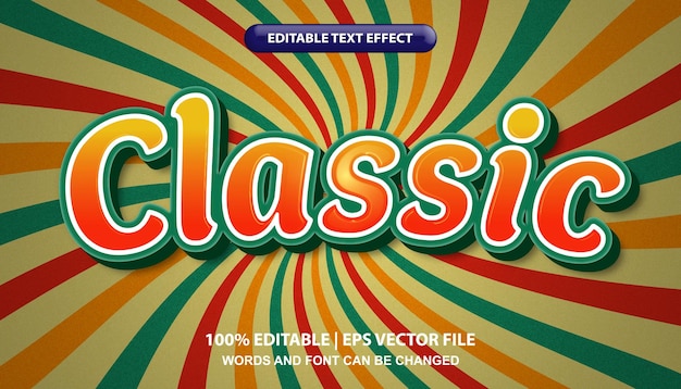 Classic, editable text effect template, colorful retro vintage font style in sunburst background