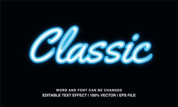 벡터 클래식 편집 가능한 텍스트 효과 템플릿 네온 불빛 텍스트 스타일