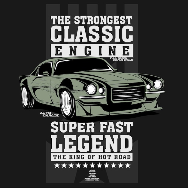 Classic engine, super car illustration