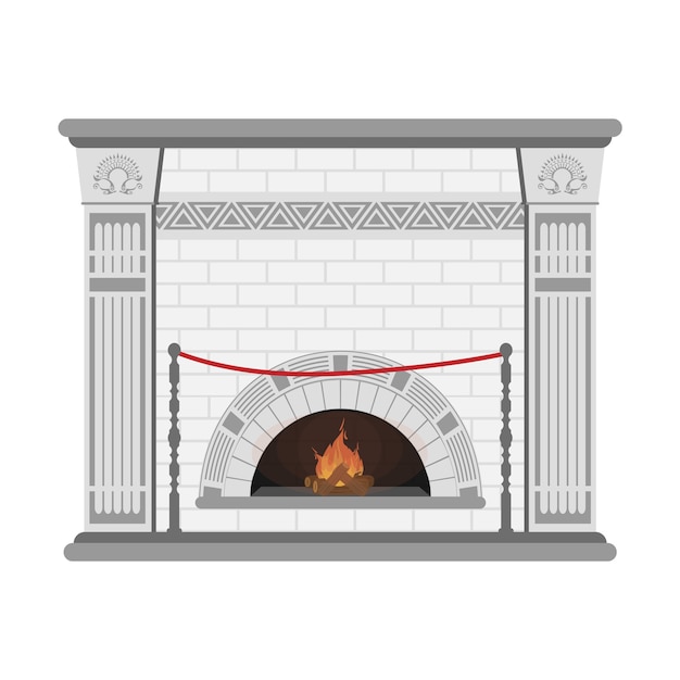 Vector classic fireplace with pilasters and a white brick stove inside.