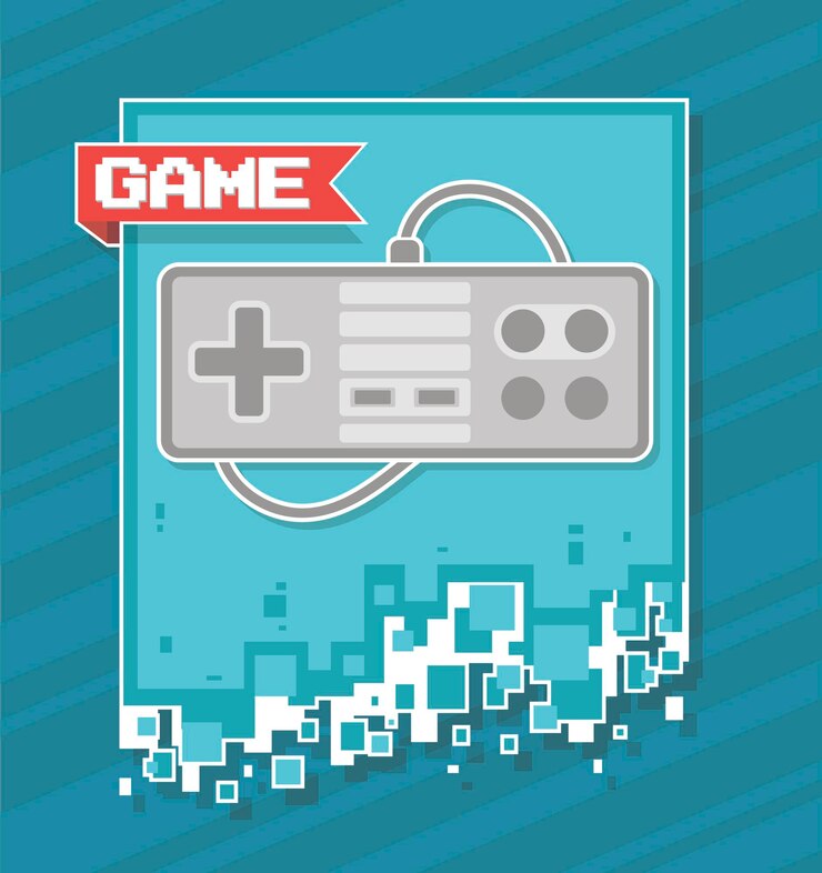 वेक्टर classic flat illustration of rectangular joystick with wire on blue background