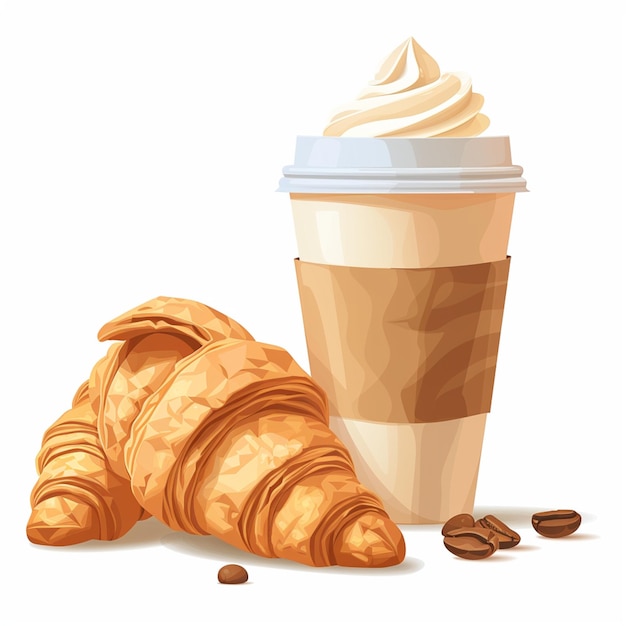 Vector classic french breakfast with coffee and croissants isolated editable vector illustration