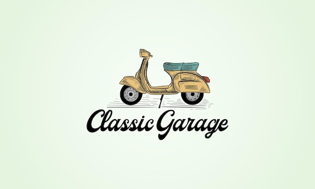 Vector classic garage logo sjabloon met de hand getekend classic motorfiets