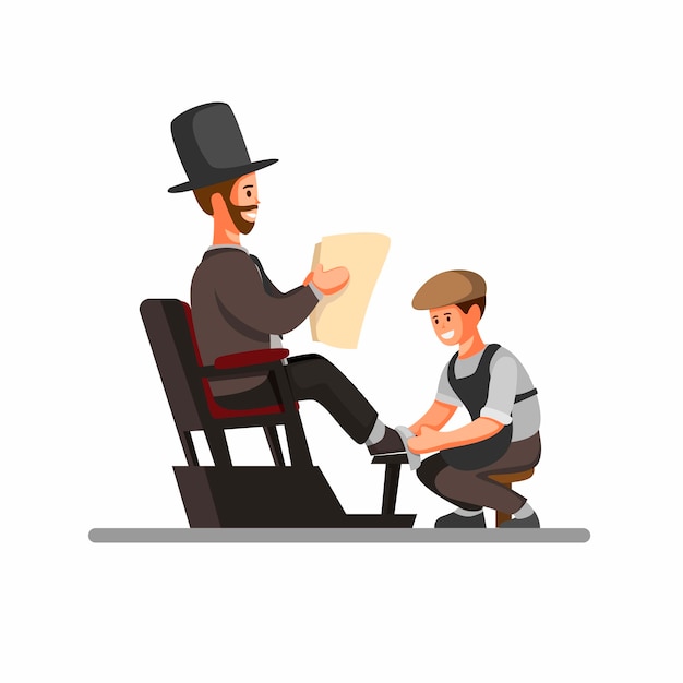 Classic gentleman shoe cleaning service. shoe repair and polish job traditional symbol in cartoon illustration  on white background