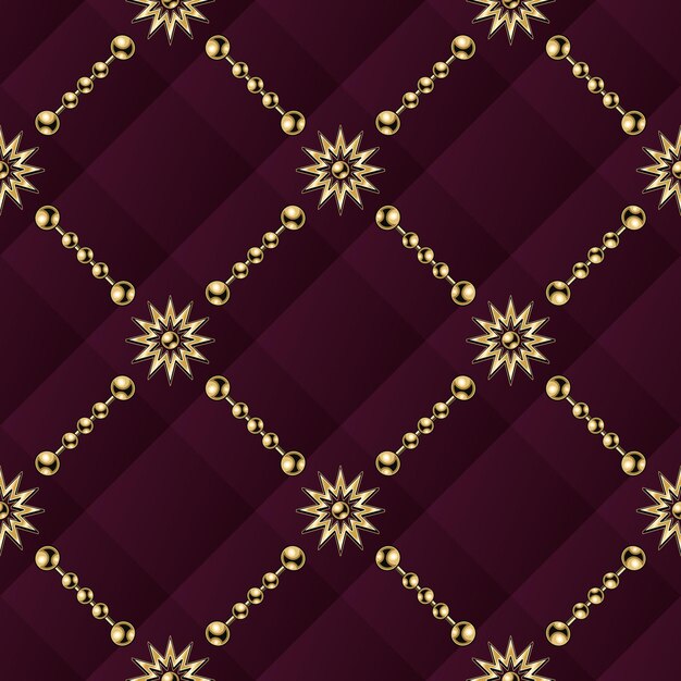 Classic geometric background with gold stars gold chains volume red squares