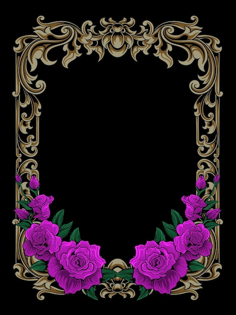 классическая поздравительная открытка ретро гравированный орнамент дизайн с цветком розы украшение вектор цвет editab