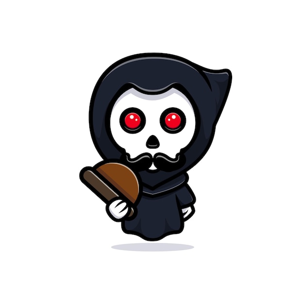 Classic grim reaper. Cute mascot illustration